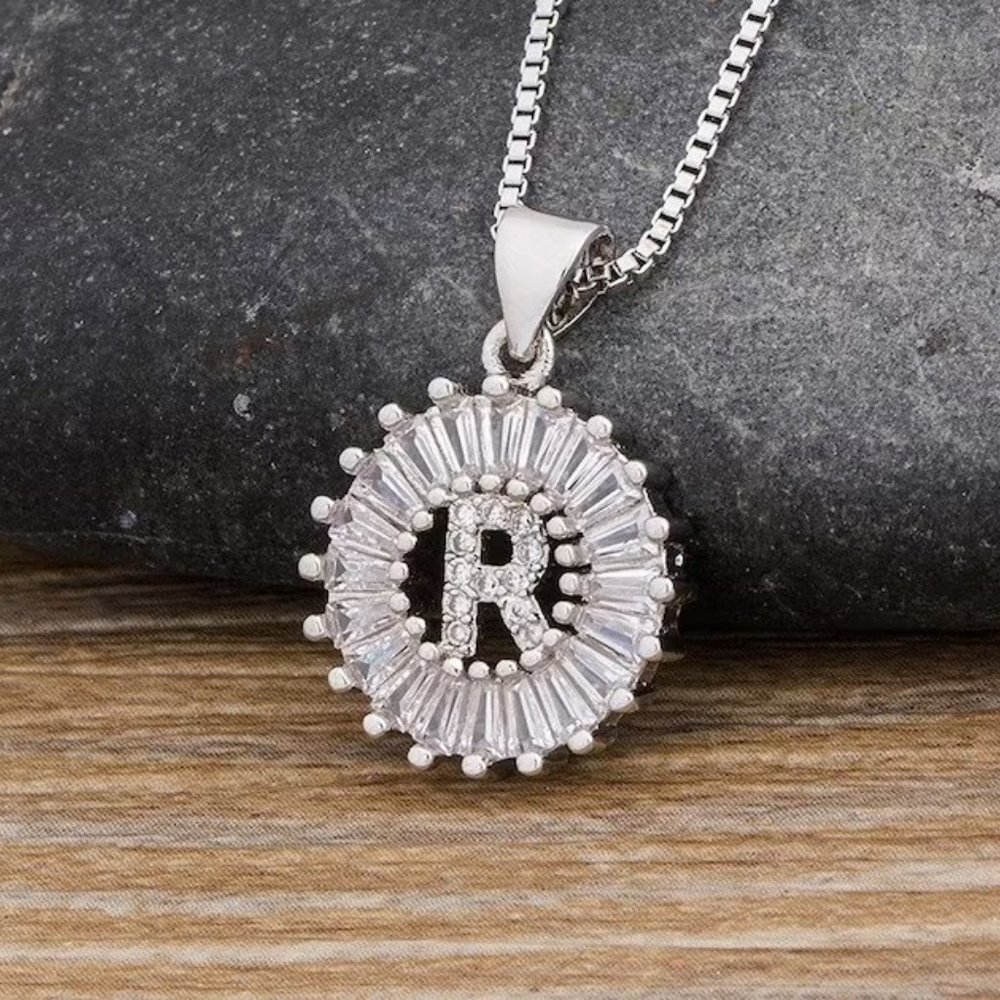 💎✨ White Gold Crystal Initial Necklace - Picture 2 of 8